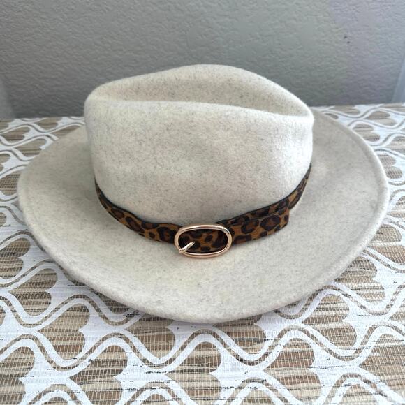 Altar'd State Accessories - Altar'd State 100% Wool Hat with Leopard Print Buckle Detail with Gold Hardware